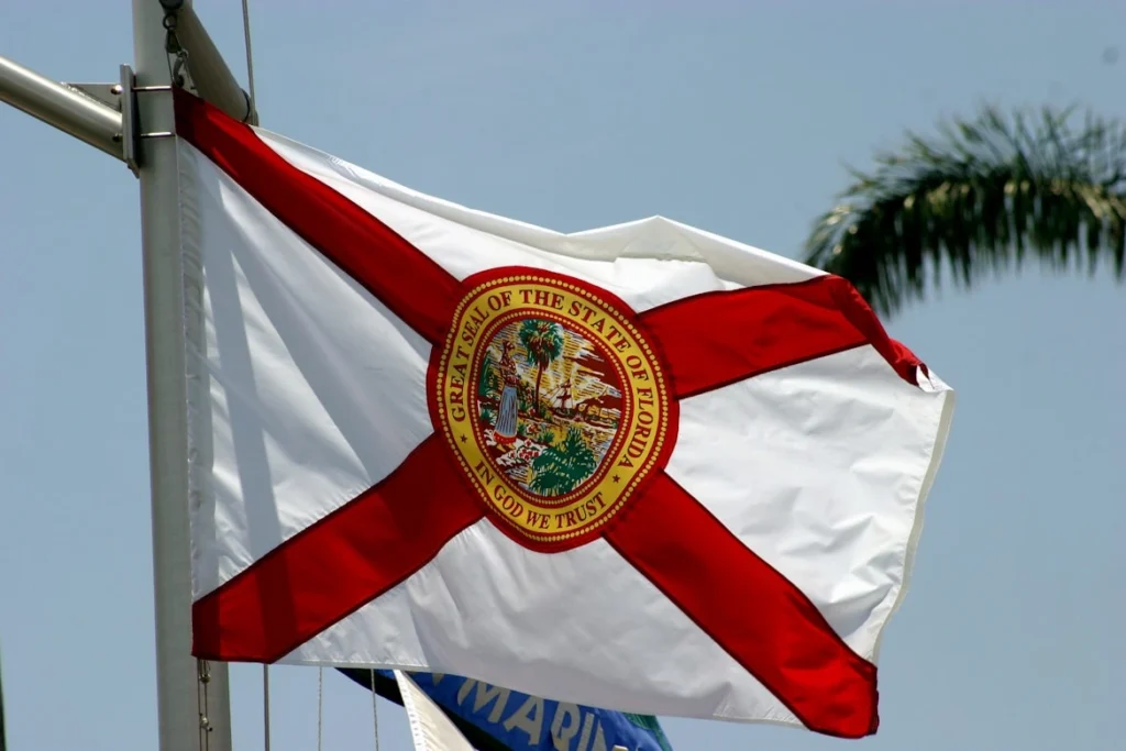 The flag of the state of Florida flying in the wind
