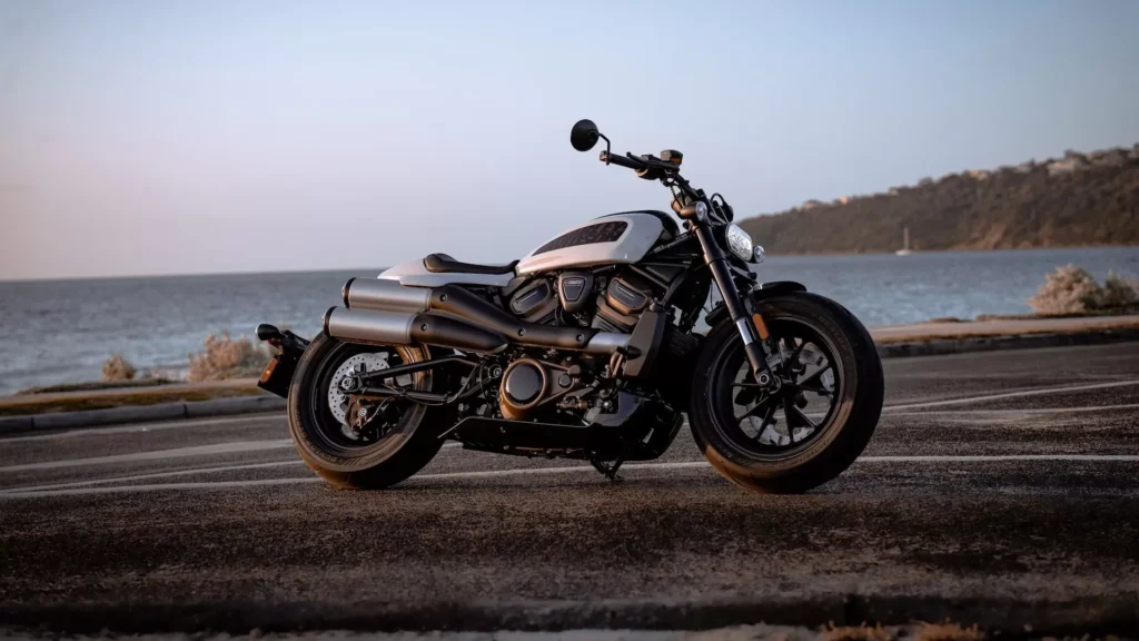 A motorcycle parked on the side of the road