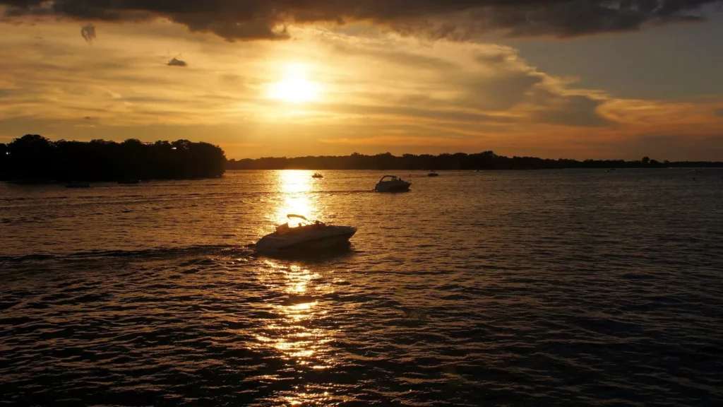 a sunset over a body of water