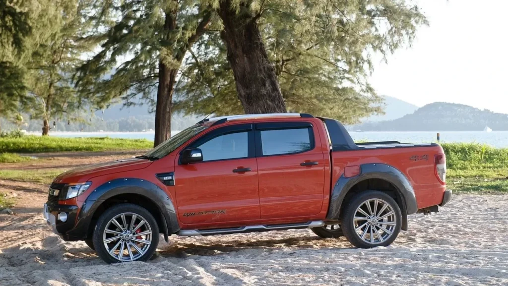 Pick up truck, car, parked on the beach