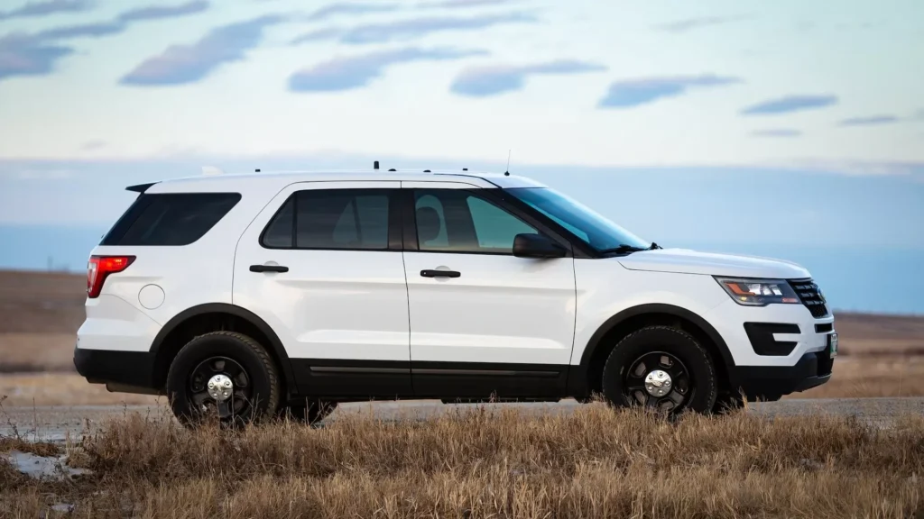 White SUV on brown grass field under white clouds during daytime